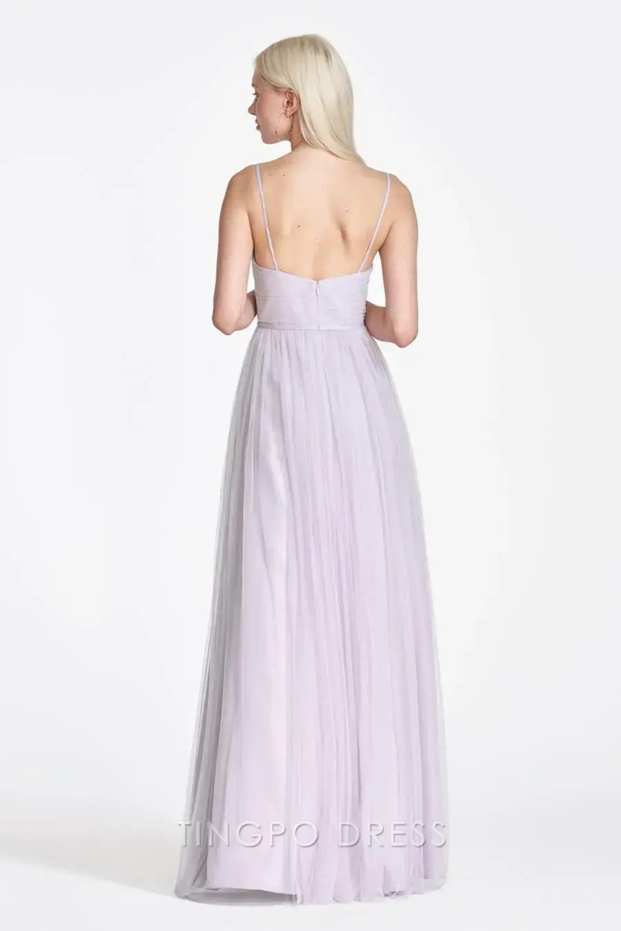 TingPo Wholesale Elegant Lilac Tulle Spaghetti Strap Dress - Sweetheart Neckline Maxi Evening Gown